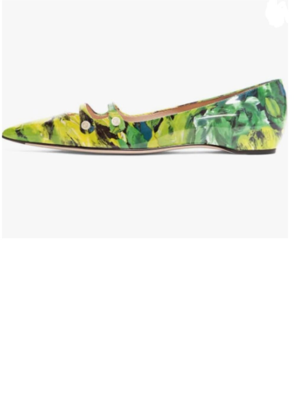 YDN Green Floral Flats Hidden Low Heels Pointed Toe Slip on Comfort Straps Pumps